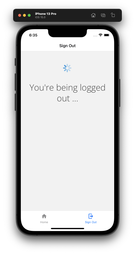 Logout screen with spinner